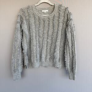 Madewell Merino Wool sweater - gray - crew neck - fringe - oversized - size S